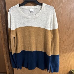J. Crew Womens Brown Blue Pullover Long Sleeve Sweater Wool Blend Size Medium